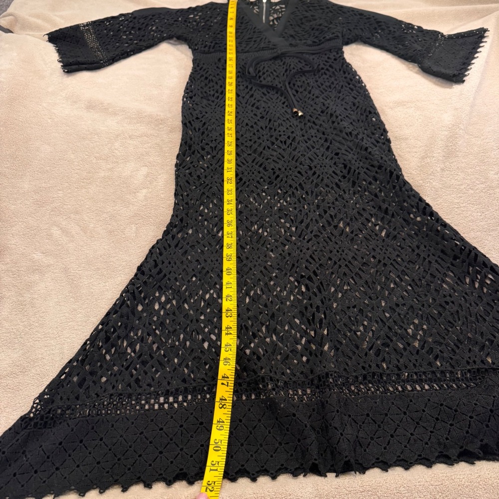 The Clothing Company Crochet Swim Cover Bell Sleeve Maxi Dress Witchy Boho Sz M - Picture 12 of 16